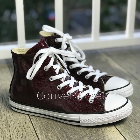 Converse Shoes - NWT Converse Ctas HI Dark Burgundy Glitter J/WMNS